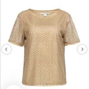 Diane Von Furstenberg Gold Metallic Lace Short Sleeve Top